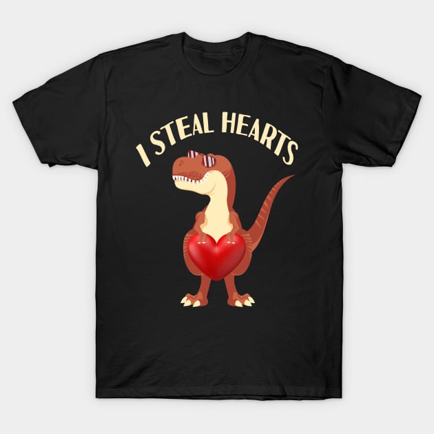 I Steal Hearts Valentine's Day Dinosaur T rex Gift T-Shirt by Tesszero